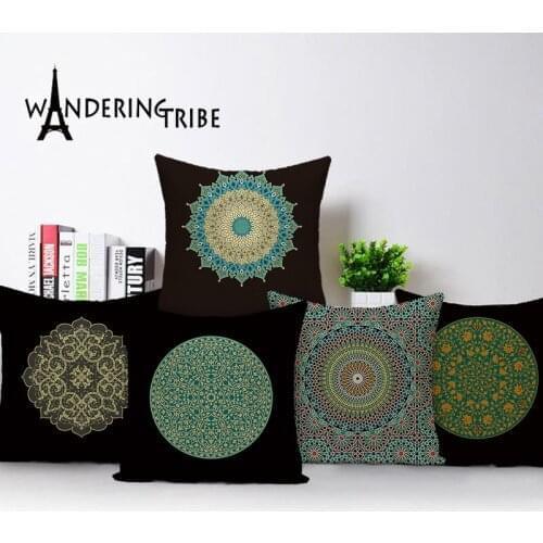 Morocco Geometric Cushion Cover Mandala Black Home Decoration Sofa Pillow Case Linen 45X45 Bed Car Cushions Cases Covers Kissen