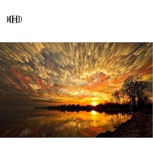 MHD Diy Diamond Landscape Series Diamond Embroidery Sunset 3D Round Diamond Mosaic Icon Full Square Rhinestone