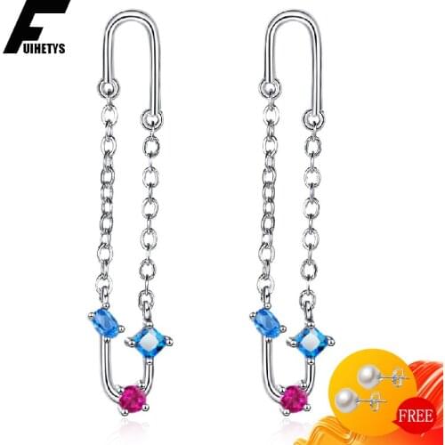 Trendy 925 Silver Jewelry Drop Earrings Inlaid Zircon Gemstone Geometric Shape Earring for Women Wedding Party Gift Accessories