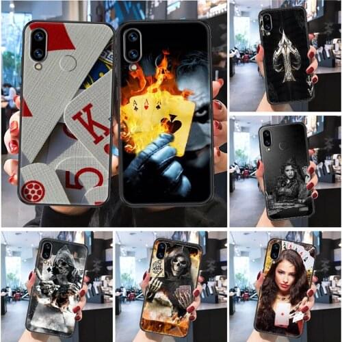 Poker Cool Fashion Fire Spades Phone case For Huawei P Mate P10 P20 P30 P40 10 20 Smart Z Pro Lite 2019 Frosted black soft coque