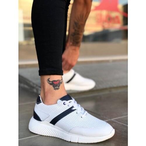 BA0139 In Non-Genuine Leather White Navy Blue Sneakers Men 'S Shoes