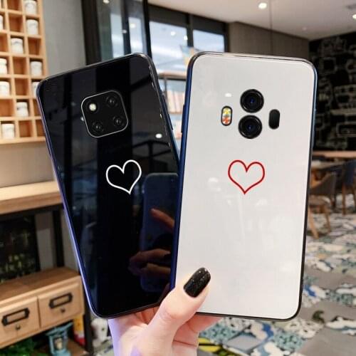 For Huawei Mate 20 Pro Case blank love Heart Hard Tempered glass soft Silicone Cover For Huawei Mate 20 Lite phone funda