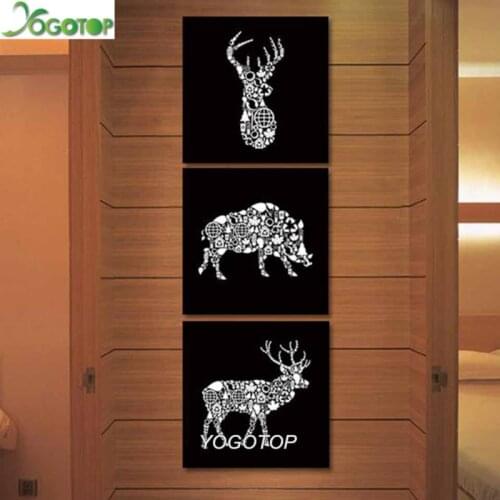 5D DIY Diamond Painting 3 Pieces Pcs Deer Head Boar Full Square Round Diamond embroidery Cross stitch crystal Wall art ML902