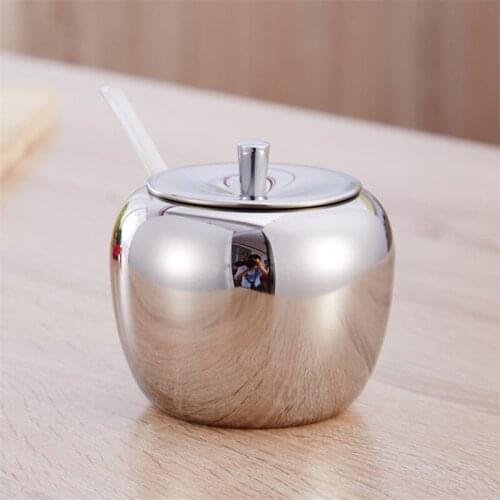 Stainless Steel Sugar Bowl Seasoning Bottle with Lid and Spoon Spice Jar Condiment Container Cruet Canister Kitchen Cooking Tool