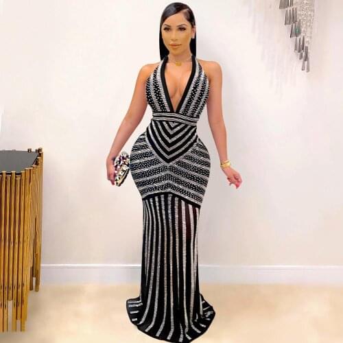 DPSDE 2020 new women high street style long dresses sleeveless hanging neck dresses striped floor-length dresses