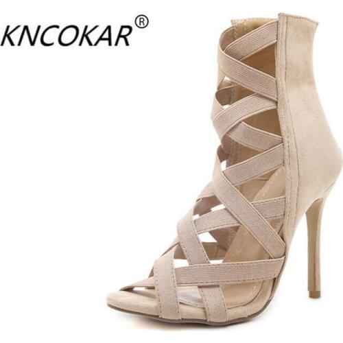 KNCOKAR Hollow-out fish mouth Roman sandals cross - popular hot style high-heeled womens shoes