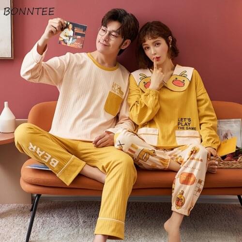 Pajama Sets Women Oversize Chic Casual Lovely Print Loose Spring Fall Couples Sleepwear Fashion Ulzzang Daily Female Homewear