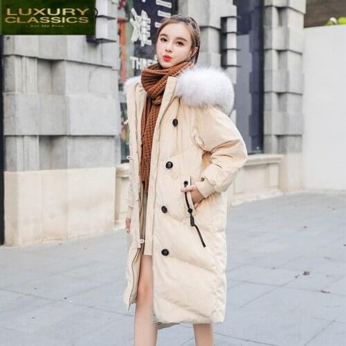Down Women Winter Jacket Coat Female Thick Warm Long 95% White Duck Down Jacket Women Real Fur Hooded Outwear LWL1160