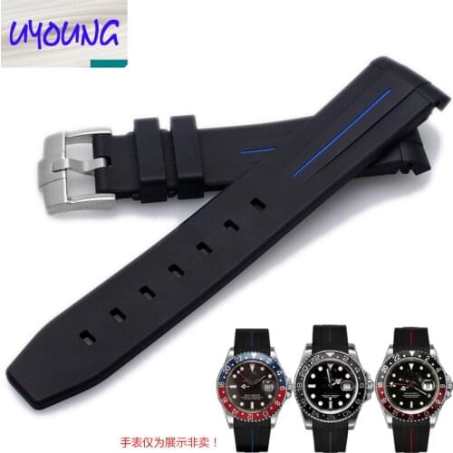 UYOUNG 5 color rubber sheet suitable for diving Rubber Watch with GMT soft silicone buckle 20mm