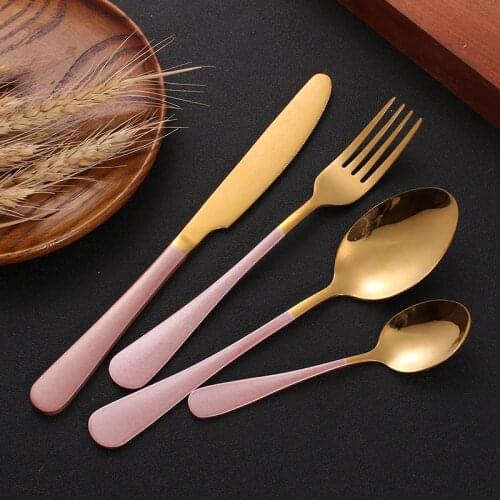 Pink Gold Forks Spoons Knives Cutlery Set 24 Pcs Set Cutlery Knives Sets Wedding Tableware Stainless Steel Flatware Cutlery Gold
