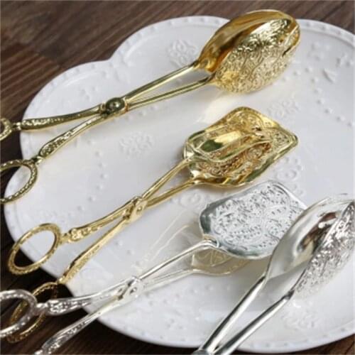 Food Tong Gold-Plated Cake Snack Clip Bread Pastry Salad Clamp Kitchen Utensils Fruit Salad Cake Clip Baking Barbecue Tool