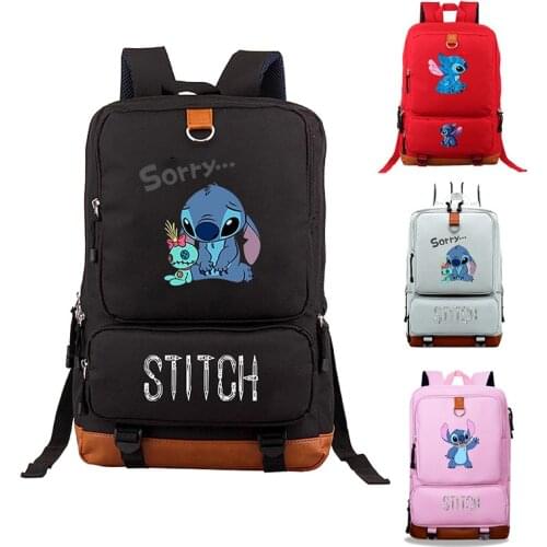 Mochila Anime Stitch Schoolbag Leather Backpack Men Luxury Laptop Pink Women Travel Book Bag Sac A Dos Zipper Backbag
