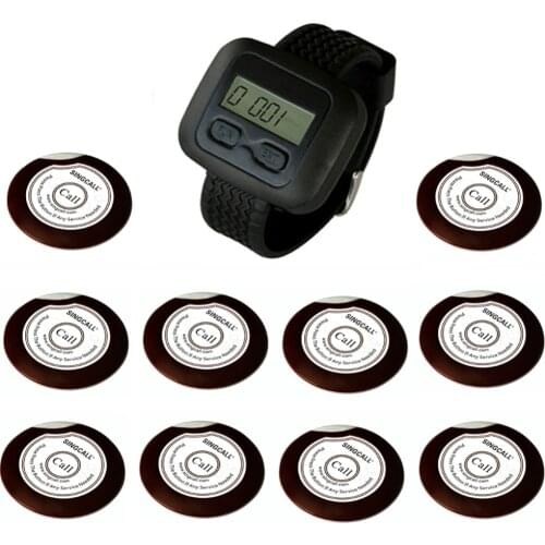 SINGCALL Wireless Calling Pager System, Remote Call Button for Kitchen, Hotel, Waiter Service, 10 Bells and 1 Watch Receiver