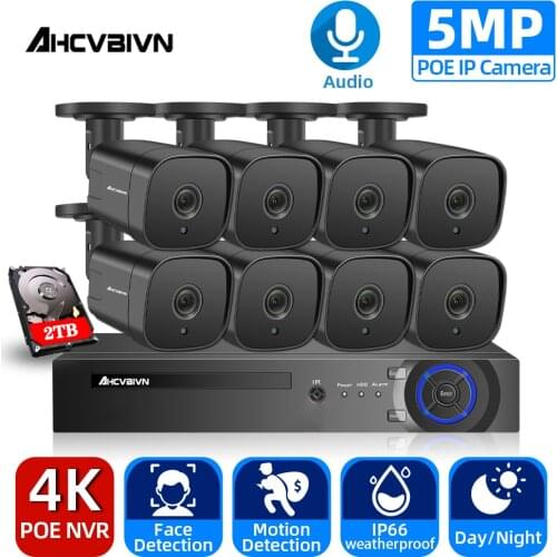 AHCVBIVN 8MP POE NVR 5MP 8CH 4CH POE Camera System Human Detection Audio IP Camera Outdoor Security Video Surveillance System