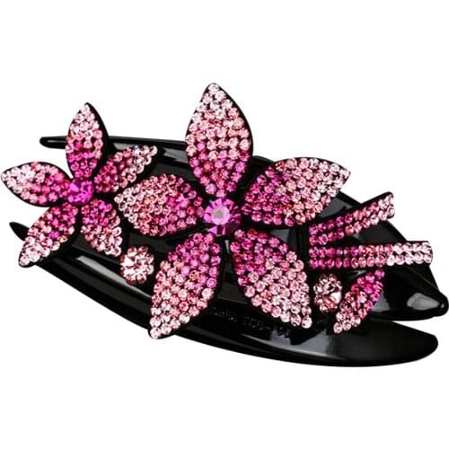 Rhinestone Double Flower Hair Clip Flexible Durable Dovetail Hair Clip Women Harpin MPwell