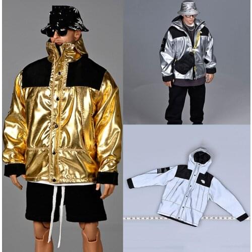 In Stock 1/6 Scale Trendy Jacket Metallic Silver Reflective Fabric Male Soldier Clothing Model for 12 inches Action Figure