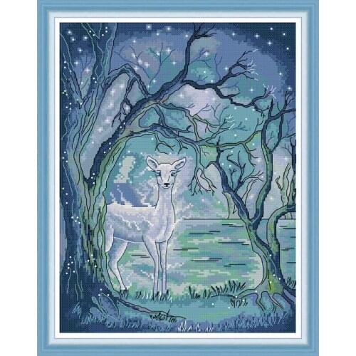 Everlasting Love Silver Deer In Aurora Chinese Cross Stitch Kits Ecological Cotton Printed DIY Christmas 14 Wedding Decoration