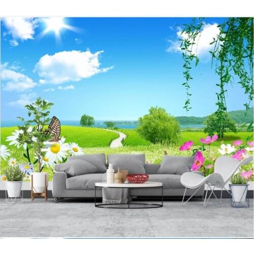 WDBH Custom photo 3d wallpaper Blue sky grassland flowers natural scenery home decor living room wallpaper for walls 3 d