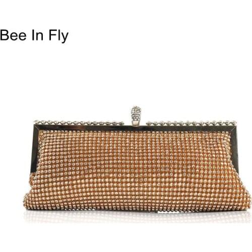 Women Evening Bag Golden Wedding Party Bags Diamond Rhinestone Clutches Crystal Bling Gold Clutch Bags Purses Girls Day Handbags