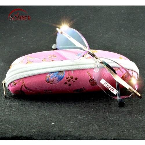 2019 Leesbril = Scober Diamond Cutting Titanium Rimless Women Reading Glasses +0.75 +1 +1.25 +1.5 .to +4 Eyeglasses Spectacles