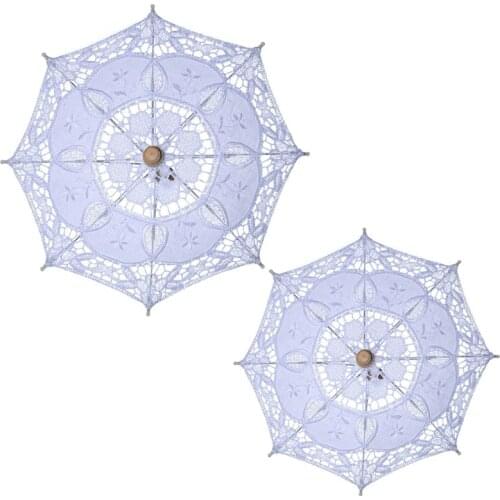 Womens Womens Manual Opening Wedding Bridal Parasol Umbrella Hollow Out Embroidery Lace Solid White Color Romantic Photo Props 8