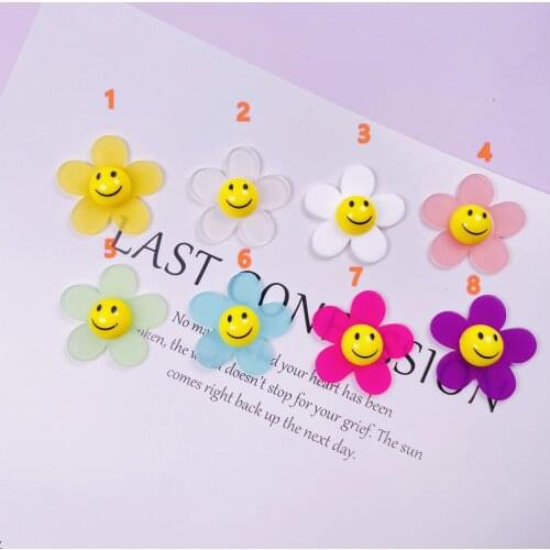 10pcs 35*35mm Acrylic charms Smiling flower Kawaii Pendant for Key Chain Flat back paste Accessories