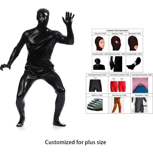 2018 free shipping bodysuit metallic Shiny Champagne Mens Unitard Catsuits Metallic Footed Zipper Zentai Bodysuit can Customize