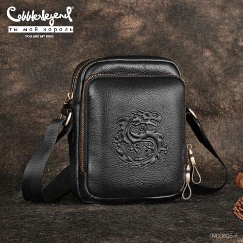 2021 Vintage Mens Genuine Leather Print Shoulder Bag Casual Crossbody Messenger Male Sling Black Pocket For Travel/Business