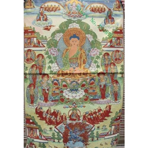 36 inch Silk embroidery Shakyamuni Amitabha Buddha Tathagata Bowl Thangka Paintings Mural