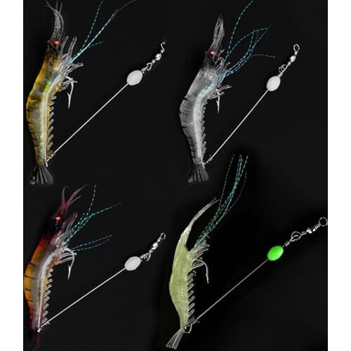 4 PCS 9cm Artificial Glow in the Dark Shrimp Fishing Lure Hook Fishing Luminous Lures Fishing Bait