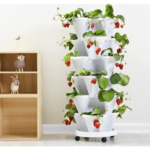 6 Layers Three-Dimensional Planter Plastic Strawberry Box Butterfly Pots With Pulleys Household Garden Greenhouse