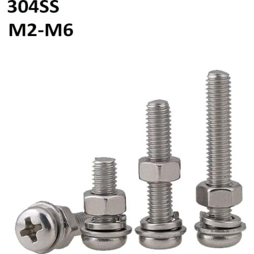 304 Stainless Steel Cross Recessed Pan Round Head Screws Phillips Small Bolts With Nuts Washers Combination Screw