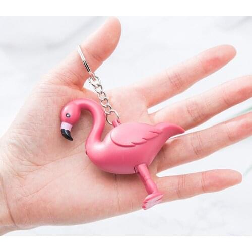 Cartoon Flamingo LED Flashlight Sound Keychain Key Ring Bag Hanging Pendant Chaveiro Car Key Chain Jewelry Gift