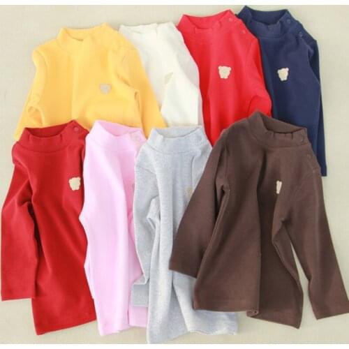 Baby clothes high neck t-shirt kids top tee shirt children clothing baby boy girl clothes snaps on shoulder kids clothes t shirt