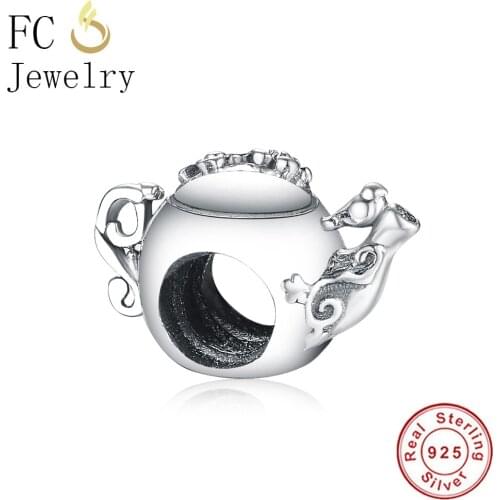 FC Jewelry Fits Original Brand Charm Bracelet 925 Silver Retro Enchanted Teapot Flower Floral Lace Beads For Making Berloque