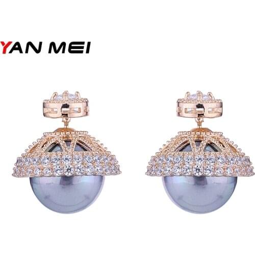Hot Big Imitation Pearl Stud Earrings With Cubic Zirconia Fashion Jewelry Two Ways To Wear The Grandeur Boucle D'oreille YME6978