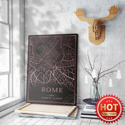 Rome Italy Map Art Poster, Tavel City Originality Map Souvenir Prints, Bar Pub Club Wall Decor Wall Picture, Map Decor Painting