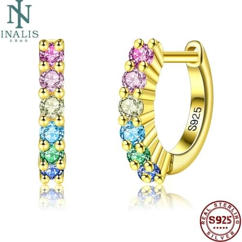 INALIS 925 Sterling Silver Earrings For Women Colorful Rainbow Color Hoop Earring Female Fine Jewelry Hot Sale Girlfriend Gift