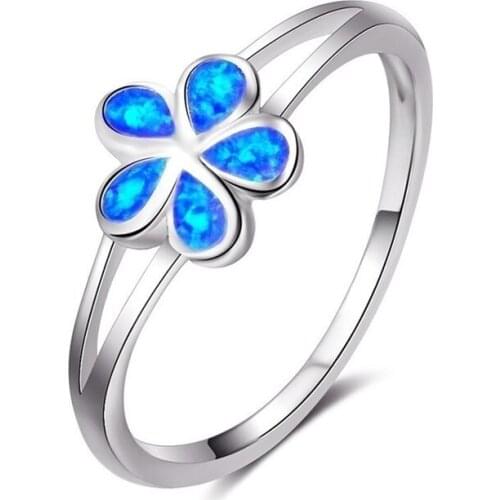Exquisite Flower Ring Simple Blue Imitation Fire Opal Ring For Women Accessories Jewelry Party Gift
