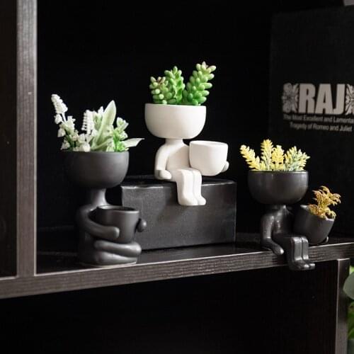 Human Shaped Ceramic Planter Pot Succulent Planter Vase Small Plant Container For Home Garden Office Desktop Decoration