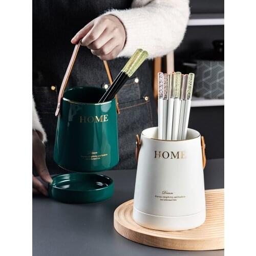 Light luxury chopstick holder ceramic kitchen chopsticks storage box Nordic household drain knives forks spoons storage bucket