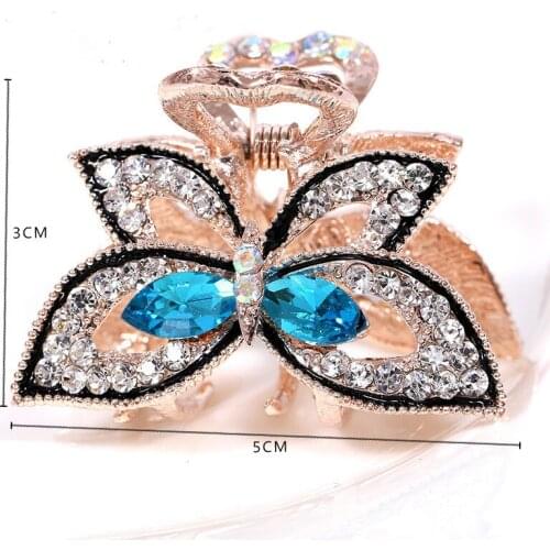 Korean Version Of Ladys Alloy Hairpin Crystal Glass Butterfly Hair Accessories Fashion Bow Clip