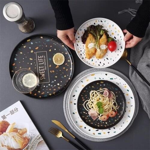 Creative Matte Black and White Ceramic Dinner Plates Food Plate Salad Dish Dessert Snack Cake Plate Dinnerware Set Dropshipping