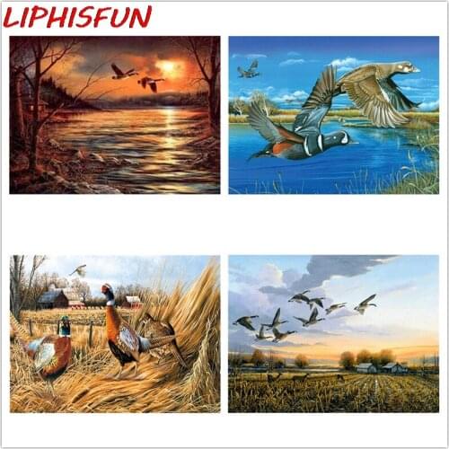 LIPHISFUN Diamond Painting Wild Duck Cross Stitch Kits Crystal 5D Rhinestone Decor Paintings 5d Diamond Embroidery Lake Scenery