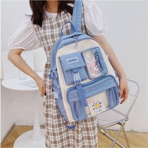 Kawaii School Bags For Girls Teenagers 2021 Preppy Style Patchwork Laptop Women Backpack Student Big Bookbag Mochila Travel Bag