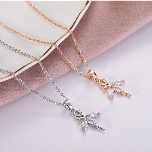 Fashion Mini Ballet Dancer Zircon Pendant Necklace Stainless Steel Chain For Women Girls Geometric Copper Charms Choker Jewelry