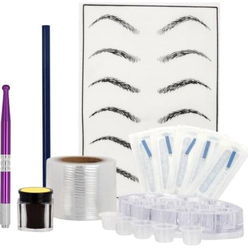 Eyebrow Tattoo Kit Set Microblading Needle Pen Pigment Practice Skin