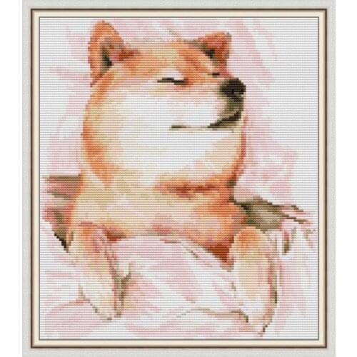 Shiba Inu In A Nap Cross Stitch Kit Counted Pattern 11CT 14CT Printed Stamped Embroidery Needlework Fabric Home Decor Art Sewing