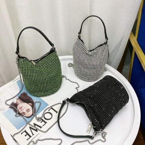 2020 Korean version of the water drilling handbag network red king set drill bucket messeger bag chain one-shoulder hand-held