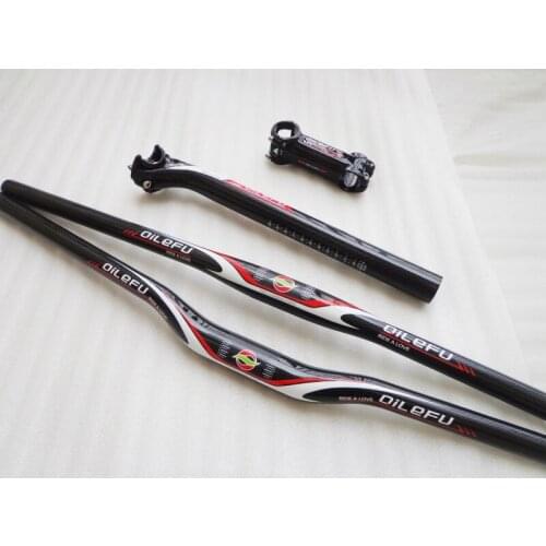 Newest QILEFU Road bike 3K full carbon fibre seatpost Mountain bicycle carbon handlebar alloy stem MTB parts sets Free shipping